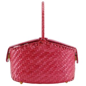 フェンディ FENDI カゴバッグ ハンドバッグ ヴィンテージ ストロー×型押しレザー ピンク 手提げ マグネットタイプ Basket bag レディース【中古】