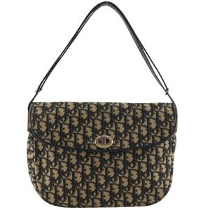 Christian Dior Trotter Shoulder Bag, Vintage Canvas, Navy, Shoulder Bag, A5 Size, Snap Button, Women's [Used]