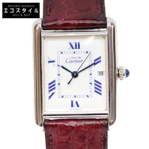Cartier 99-03년 925 머스트 탱크 GM/XL 데이트 SS 크로코 화이트 로마 다이얼 QZ 시계 【중고】