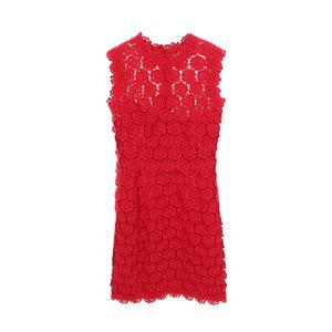 [Used] Valentino Dress, Floral Lace Sleeveless RED Cotton Sleeveless Dress, Women's, Used A