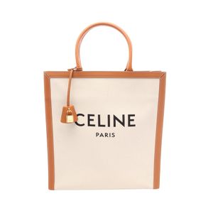 【二手】Celine CELINE手袋 Vertical Cabas Large 190402BNZNATURAL/ブラウン帆布皮革 Vertical Cabas Large 女士二手 B