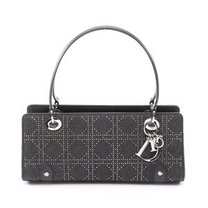 [Used] Dior Cannage Studded Denim Black Handbag, Denim Leather, Women's, Used B