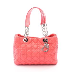 [Used] Dior Cannage Tote Bag, Coral Pink Leather, Women's, Used A