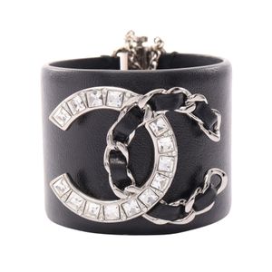 [Used] Chanel Bangle, Coco Mark, B18K Black Leather, Coco Mark Leather Bangle, Women's, Used A
