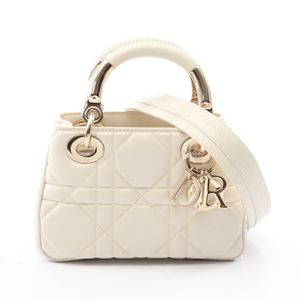 [Used] Dior Lady's Handbag 95.22 Cannage Mini 2WAY Ivory Leather Ladies' Handbag Used A