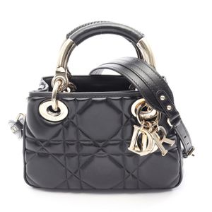 [Used] Dior Lady's Mini 2-Way Handbag, Black Leather, 95.22 Mini, Women's, Used A