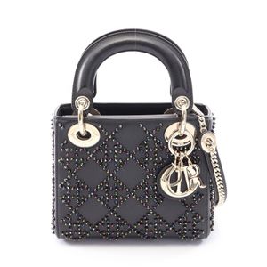 [Used] Dior Lady Dior Mini Beaded 2-Way Handbag, Black/Multi Leather, Ladies' Mini Tote Bag, Used A