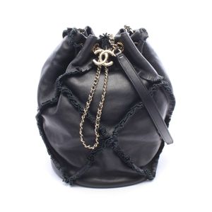 [Used] Chanel CHANEL Shoulder Bag Coco Mark Fringe Bucket Bag Black Lambskin (Sheepskin) Fringe Bucket Bag Women's Used A