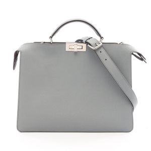 【二手】Fendi FENDI Peekaboo ISeeU 中號 2WAY 手提包 7VA529 灰色皮革 Peekaboo ISeeU 中號 男士二手 A