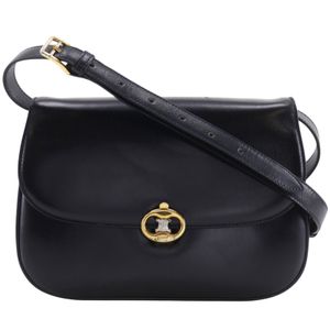 セリーヌ CELINE トリオンフ ショルダーバッグ ヴィンテージ 2WAYクラッチ カーフ 黒 斜め掛け,肩掛け,2way フラップ Triomphe レディース【中古】