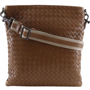ボッテガヴェネタ BOTTEGAVENETA イントレチャート ショルダーバッグ レザー 茶 斜め掛け,肩掛け,A5 ファスナー Intrecciato メンズ【中古】