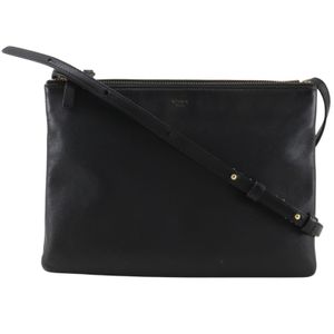 セリーヌ CELINE トリオ ショルダーバッグ レザー 黒 斜め掛け,肩掛け ファスナー trio レディース【中古】