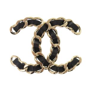 Like New Chanel Coco Mark Chain Motif Brooch Leather Black Accessory 0863 [Used] CHANEL