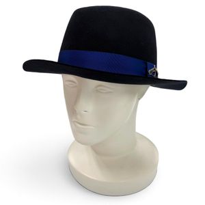 Excellent condition ▼HERMES Hermes wool fedora hat with 100% silk lining, horsehair metal fittings, navy, size 59, made in Italy, authentic, men's, with box.