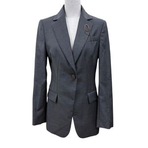 Excellent condition☆Brunello Cucinelli 100% virgin wool tailored jacket with Monile pin badge, gray, size 38, made in Italy, authentic, women's.