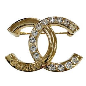 Mint condition☆CHANEL A24P Metal Coco Mark Rhinestone Brooch, Gold, Made in France, Women's, with Box and Dust Bag.