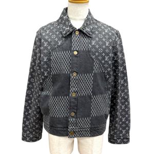 최상급 컨디션□LOUIS VUITTON NIGO 루이비통 니고 자이언트 다미에 웨이브 모노그램 워싱 데님 재킷 그레이 48 프랑스제 정품 남성용 가먼트·옷걸이 포함