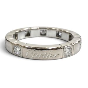 Excellent condition★ Cartier Lanieres 750 (WG) half-diamond ring with 9 diamonds and logo. White gold, size 49 (equivalent to JP size 9). Weight: 4.9g. Women's ring. Comes with box.