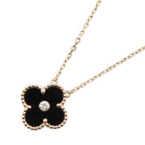 [Pre-owned] Van Cleef & Arpels Vintage Alhambra Necklace, Onyx 1PD Necklace, Neck Circumference 37/41.5cm, K18PG (Pink Gold), Diamond Vintage Alhambra Onyx 1PD Necklace