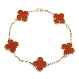[Pre-owned] Van Cleef & Arpels Vintage Alhambra Carnelian 5-Motif Bracelet VCARD35500, Wrist size 18cm, K18 (Yellow Gold)