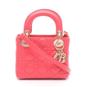 [Used] Dior Lady Dior Mini Cannage 2-Way Handbag, Magenta Leather, Ladies' Mini Tote, Used A