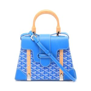 【二手】 GOYARD Saigon PM 兩用手提包，藍色，PVC塗層帆布，皮革，女士，二手 B