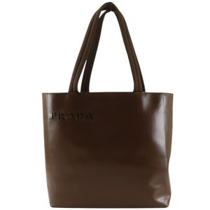プラダ PRADA ロゴ トートバッグ B9314 レザー 茶 肩掛け,手提げ,A4 オープン logo レディース【中古】