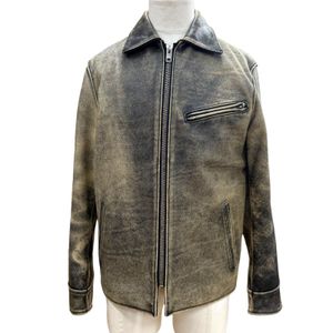 Excellent condition ▼ AVIREX 613123 Cowhide Vintage Finish Checkered Lining Zip-up Leather Jacket Beige Black Size M Authentic Men's