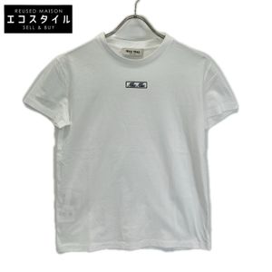 Miu Miu MJN383 2023 White Logo Embroidery Cotton Jersey T-Shirt Size S [Used]