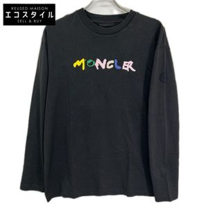 Moncler 2023長袖T卹 黑色純棉 彩繪Logo 圓領 長袖 修身 S碼 [二手]