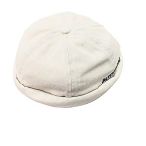 Roll cap, fisherman cap, brimless cap, embroidered logo, white, vintage clothing.