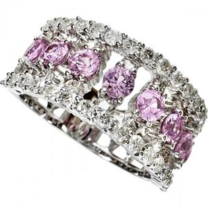Size 13 Pink Sapphire 1.00ct Diamond 0.95ct Ring, K18WG White Gold, 7.6g, Women's [Used]