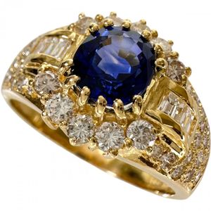Size 15 Blue Sapphire 1.42ct Diamond 0.88ct Ring, K18 Gold, 5.6g, Women's [Used]