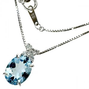 Aquamarine 1.30ct, Diamond 0.10ct Necklace, K18WG White Gold, 4.0g, 45cm, Women's [Used]