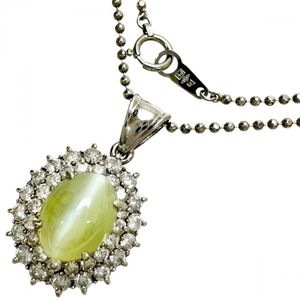 Chrysoberyl cat's eye 4.76ct, diamond 1.08ct necklace, Pt900/Pt850 platinum, 10.2g, 40cm, women's. [Used]