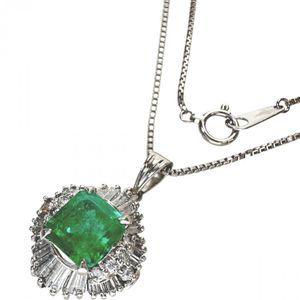 Emerald 1.640ct Diamond 0.810ct Necklace, Pt900/Pt850 Platinum, 9.9g, 40cm, Women's [Used]