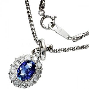 Sapphire 0.97ct, Diamond 0.61ct Necklace, Pt900 Platinum/K18WG White Gold, 6.8g, 40cm, Women's [Used]