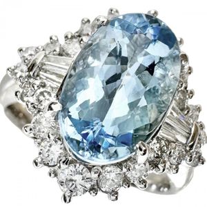 Size 11.5 Aquamarine and Diamond 0.670ct Ring, Pt900 Platinum, 9.0g, Women's [Used]