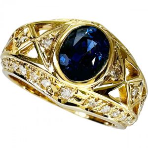 Size 10.5, Sapphire 1.36ct, Diamond 0.32ct, K18 Gold Ring, 6.7g, Women's [Used]
