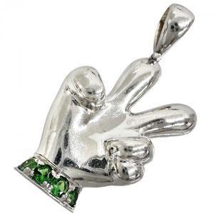 Peace motif green grossular garnet pendant top, K18WG white gold, 4.1g, women's [Used]