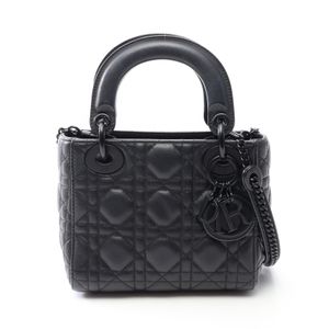 [Pre-owned] Dior Lady Dior Mini Cannage 2-Way Handbag, So Black Leather, Lady Dior Cannage 2-Way Tote Mini, Women's