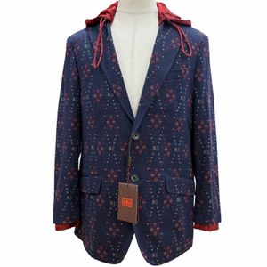 Unused ▼ ETRO (Etro) 2022 model, 10% cotton, all-over logo print, layered design, logo buttons, hooded single-breasted tailored jacket, navy, size 50, authentic, men's.