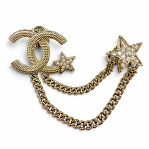 Excellent condition☆CHANEL B25B Metal Coco Mark Star Chain Rhinestone Brooch Gold Made in Italy Women's