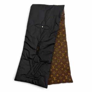 미품△LOUIS VUITTON 루이비통 M77049 에샬프 필로우 모노그램 LV 스티치 머플러 숄 블랙 브라운 이탈리아제 정품 여성용 박스 포함