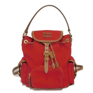 Used MIUMIU drawstring medium daypack, brandy RED logo rucksack/backpack, 5BZ043 2IBQ F0TQE