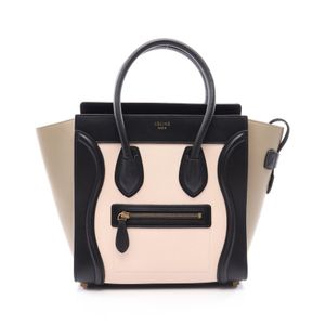 【二手】 CELINE Luggage Micro Shopper 手提包，黑色/象牙色/灰褐色皮革，三色拼接