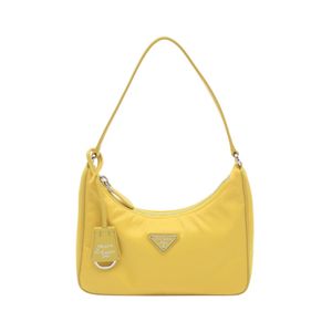 【중고】 Prada PRADA 손가방 TESSUTO+SAFFIANO 1NE204 옐로우 나일론 사피아노 레더 트라이앵글 로고 Re-Edition 2005 손가방 여성용 Used B