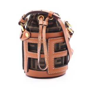 [중고] FENDI 숄더백 나노 스텝아웃 버킷백 주카 7AS189 브라운/블랙 캔버스 레더