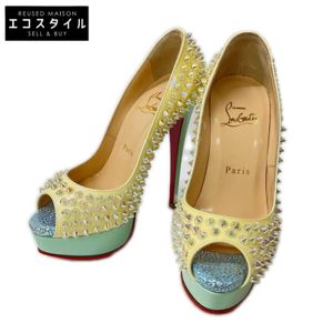 Christian Louboutin 【Excellent Condition】LADY PEEP SPIKES Patent Leather Studded Heel Pumps 34.5【Pre-owned】