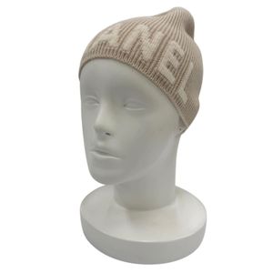 Mint condition☆CHANEL 100% cashmere logo ribbed knit beanie/beanie cap, beige, authentic, women's.